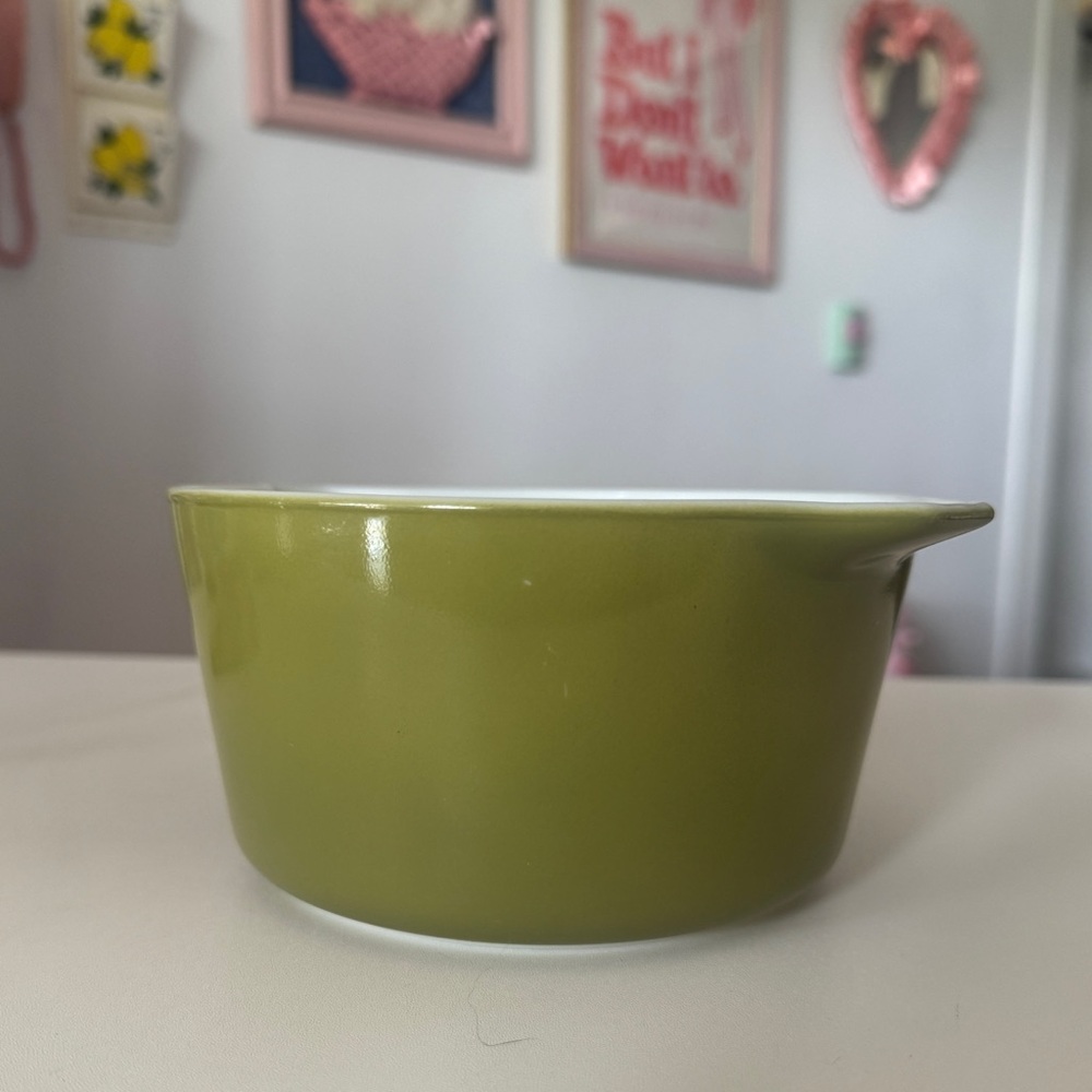 🫒 Vintage Pyrex 473 Verde Cinderella 1 Qt Mixing Bowl / Casserole Dish MCM 🫒
